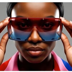 Shield Sunglasses Oversized Rimless Pink Blue Gradient Lens Fashion Women Female